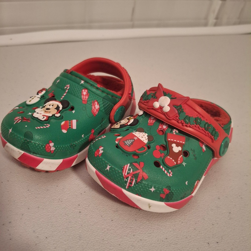 Kids Disney 2024 Mickey Mouse Holiday Christmas Fleece Lined Crocs Clogs‎ Sz C4